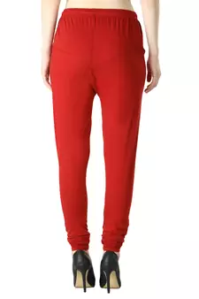 Women Solid Casual Churidar Leggings (Red & Yellow)