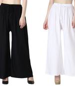 Women Solid Relaxed Fit Palazzo with Elastic Drawstring (Black, White)