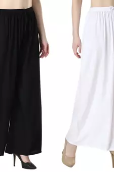 Women Solid Relaxed Fit Palazzo with Elastic Drawstring (Black, White)