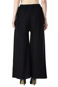 Women Solid Relaxed Fit Palazzo with Elastic Drawstring (Black, White)