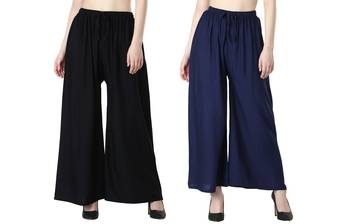 Women Solid Relaxed Fit Palazzo with Elastic Drawstring (Black, Navy) 1