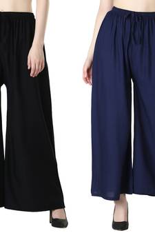 Women Solid Relaxed Fit Palazzo with Elastic Drawstring (Black, Navy)