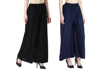 Women Solid Relaxed Fit Palazzo with Elastic Drawstring (Black, Navy) 2