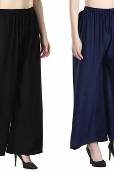 Women Solid Relaxed Fit Palazzo with Elastic Drawstring (Black, Navy)