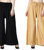 Women Solid Relaxed Fit Palazzo with Elastic Drawstring (Black, Gold)