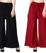 Women Solid Relaxed Fit Palazzo with Elastic Drawstring (Black, Maroon)