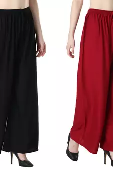 Women Solid Relaxed Fit Palazzo with Elastic Drawstring (Black, Maroon)