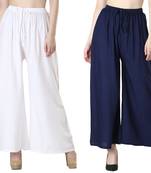 Women Solid Relaxed Fit Palazzo with Elastic Drawstring (White, Navy)