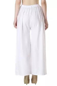 Women Solid Relaxed Fit Palazzo with Elastic Drawstring (White, Navy)