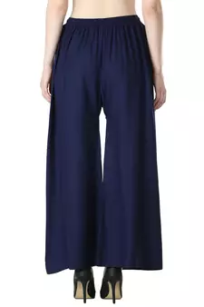 Women Solid Relaxed Fit Palazzo with Elastic Drawstring (White, Navy)