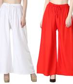 Women Solid Relaxed Fit Palazzo with Elastic Drawstring (White, Red)