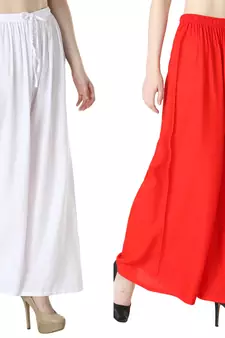 Women Solid Relaxed Fit Palazzo with Elastic Drawstring (White, Red)