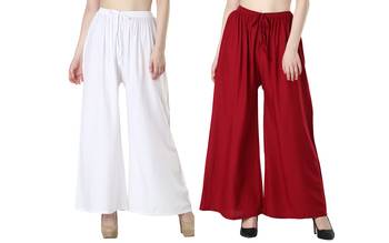 Women Solid Relaxed Fit Palazzo with Elastic Drawstring (White, Maroon) 1