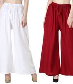 Women Solid Relaxed Fit Palazzo with Elastic Drawstring (White, Maroon)