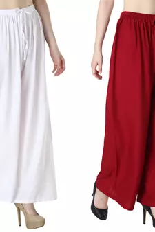 Women Solid Relaxed Fit Palazzo with Elastic Drawstring (White, Maroon)