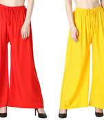 Women Solid Relaxed Fit Palazzo with Elastic Drawstring (Red, Yellow)