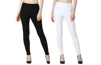 Women Solid Elastic Waist Ankle Length Legging (Black, White) 1