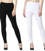 Women Solid Elastic Waist Ankle Length Legging (Black, White)