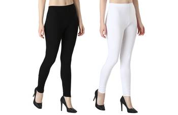 Women Solid Elastic Waist Ankle Length Legging (Black, White) 2