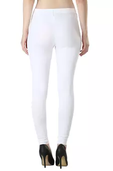 Women Solid Elastic Waist Ankle Length Legging (Black, White)