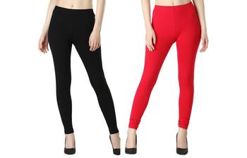 Women Solid Elastic Waist Ankle Length Legging (Black, Pink) 1