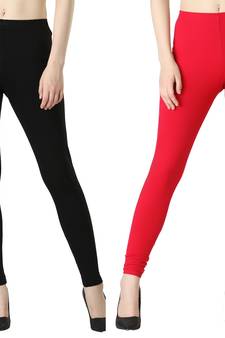 Women Solid Elastic Waist Ankle Length Legging (Black, Pink)