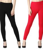 Women Solid Elastic Waist Ankle Length Legging (Black, Pink)