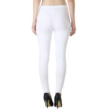 Women Solid Elastic Waist Ankle Length Legging (White, Pink) 3