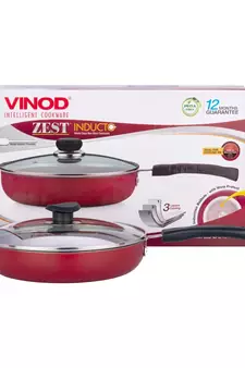 Vinod Zest Non-Stick Deep Fry Pan with Glass Lid- 22 cm  ( Induction Friendly )