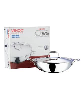 Vinod Platinum Triply Stainless Steel Kadai with Lid- 30 cm, 4.5 Ltr (Induction Friendly) 1