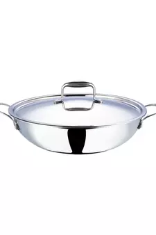 Vinod Platinum Triply Stainless Steel Kadai with Lid- 30 cm, 4.5 Ltr (Induction Friendly)