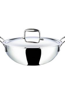 Vinod Platinum Triply Stainless Steel Extra Deep Kadai with Lid- 24 cm, 3.3 Ltr