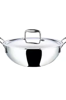 Vinod Platinum Triply Stainless Steel Extra Deep Kadai with Lid- 24 cm, 3.3 Ltr