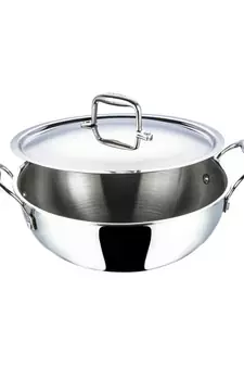 Vinod Platinum Triply Stainless Steel Extra Deep Kadai with Lid- 26 cm, 4.1 Ltr