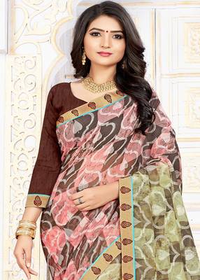 Light Green Color Brasso Saree with Attached Blouse Piece 2