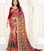 Red Color Brasso Saree With Attached Blouse Piece