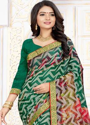 Green Color Brasso Saree with Attached Blouse Piece 2