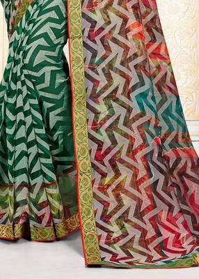 Green Color Brasso Saree with Attached Blouse Piece 3