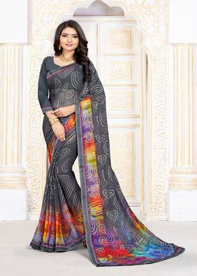 Grey Color Brasso Saree with attached Blouse Piece 1