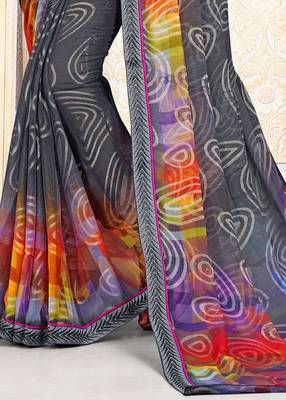 Grey Color Brasso Saree with attached Blouse Piece 3