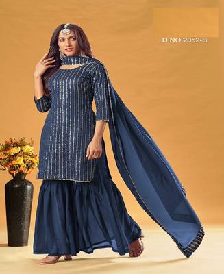 Blue sequins georgette salwar 1