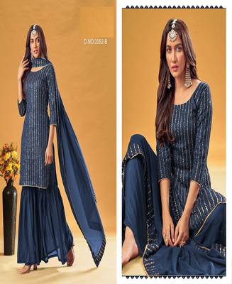 Blue sequins georgette salwar 2