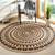 YADURAJ CARPETS Handwoven Natural Fiber Round Border Area Rug - Black/Beige 8X8 Ft