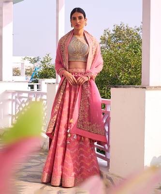 Pink Embroidered Lehenga Set 1