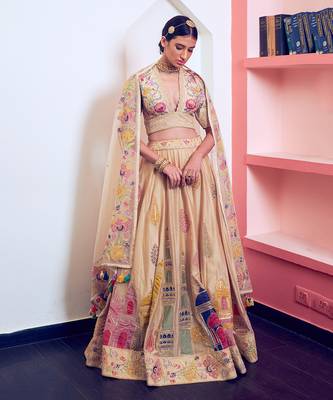Beige Heritage Embroidered Lehenga Set 3