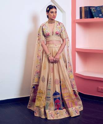 Beige Heritage Embroidered Lehenga Set 1