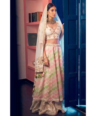 Off White Embroidered Layered Lehenga Set 1