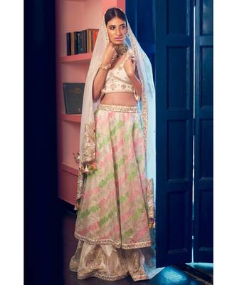 Off White Embroidered Layered Lehenga Set 2