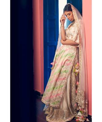 Off White Embroidered Layered Lehenga Set 3