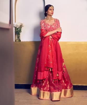 Chanderi Red Lehenga Set 1